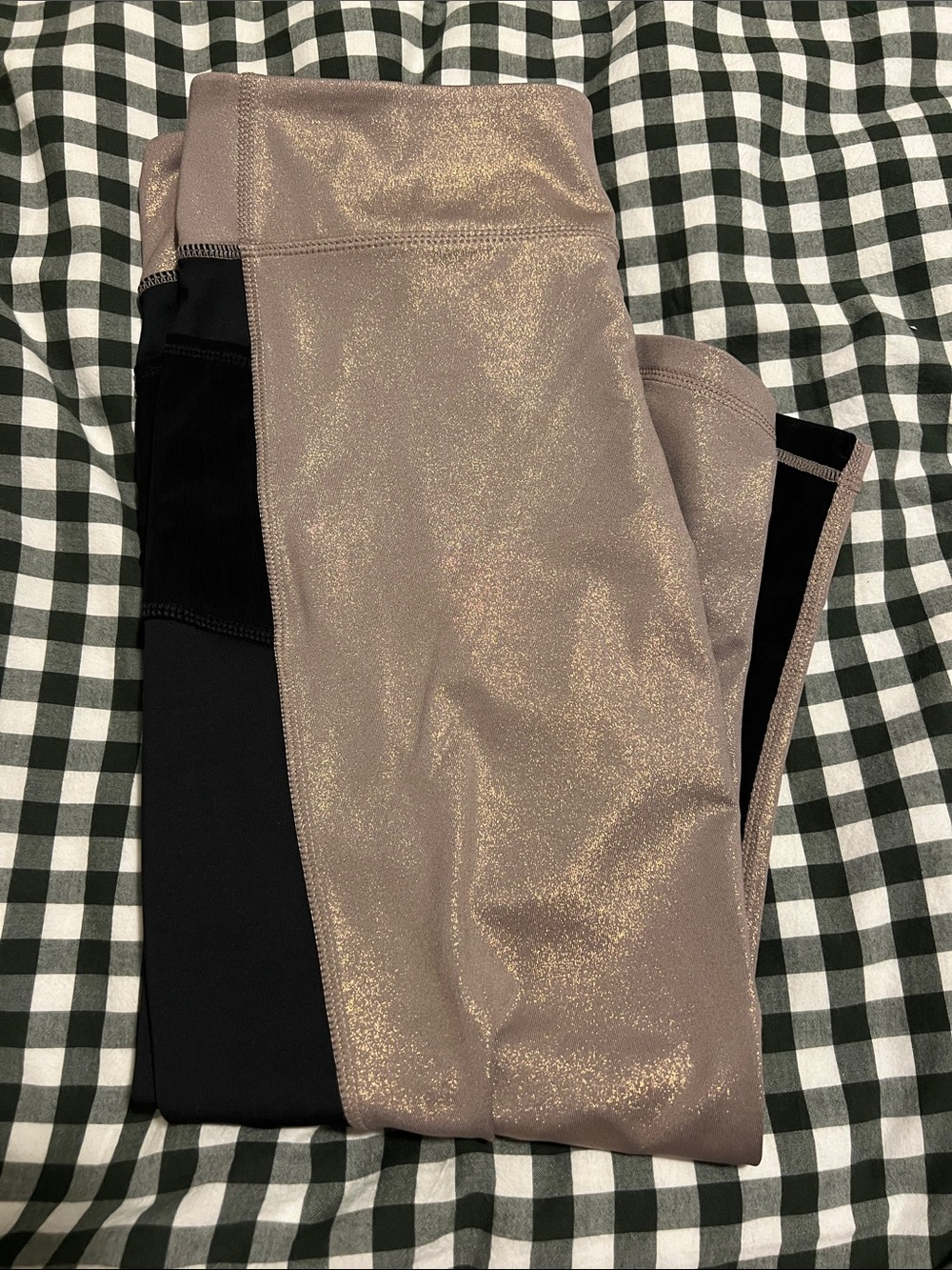 Woman’s  Shimmer workout Leggings in Rose Taupe and Black